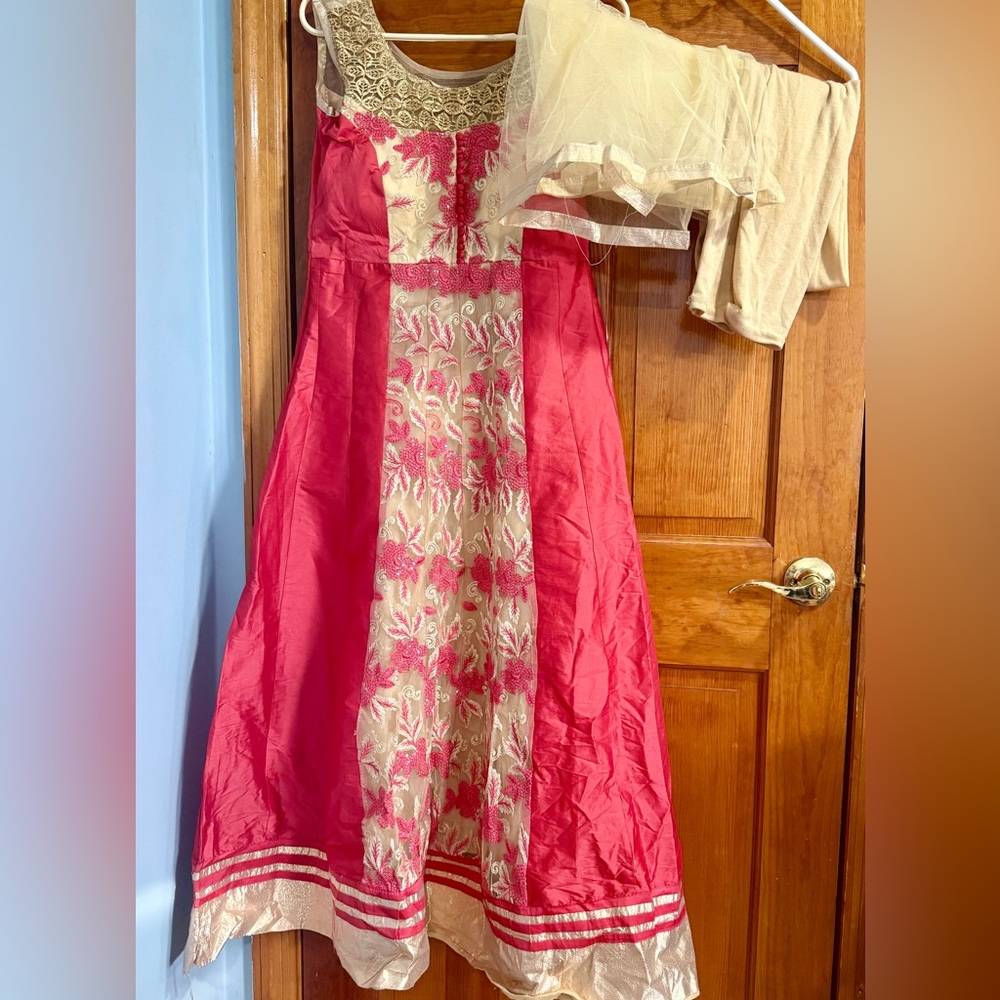 Elegant Pink and Cream Embroidered Indian Gown